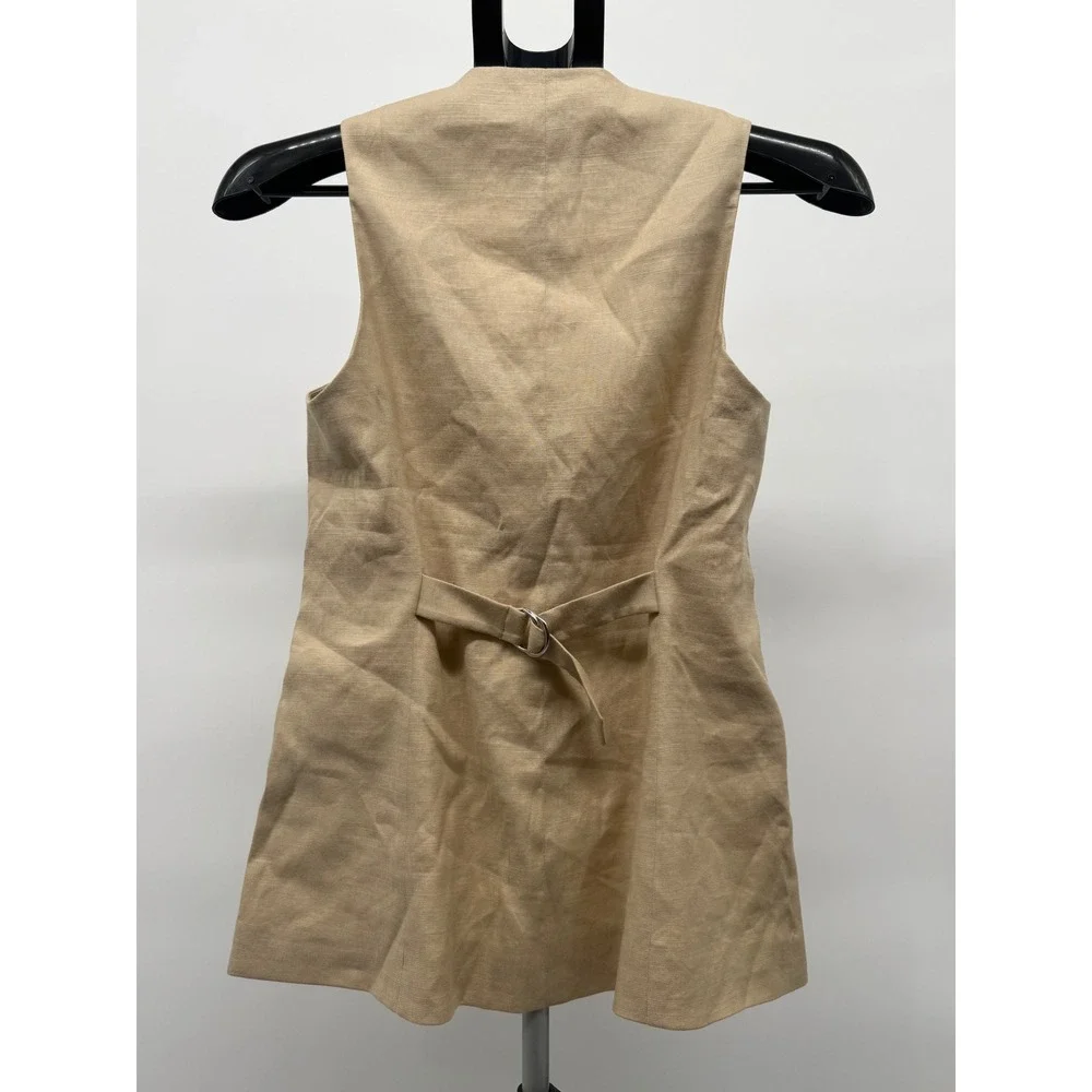 Veronica Beard Life Linen Blend Vest Tan Luxury Button Front Cinch Back Size 0 - Picture 3 of 6